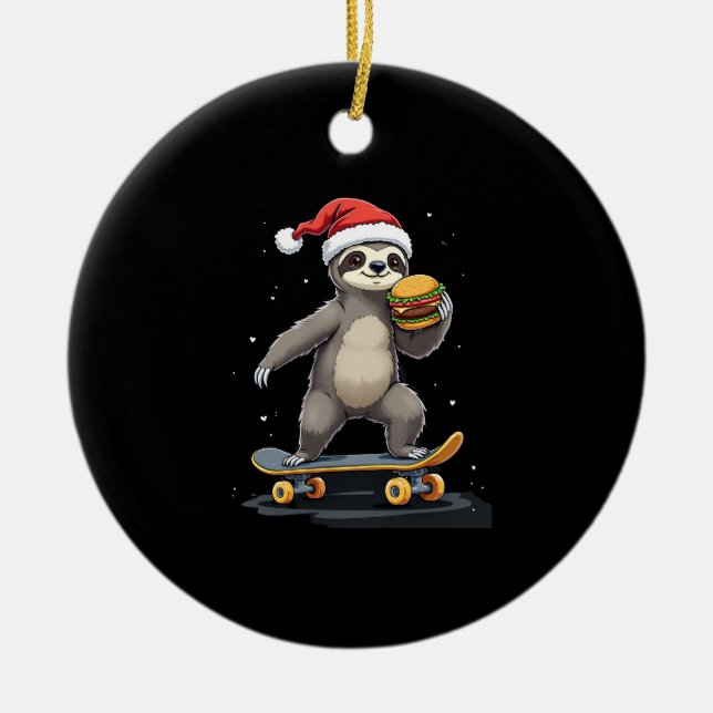 Ornamento De Cerâmica CHRISTMAS SLOTH Funny Christmas Skateboard Sloth (Frente)
