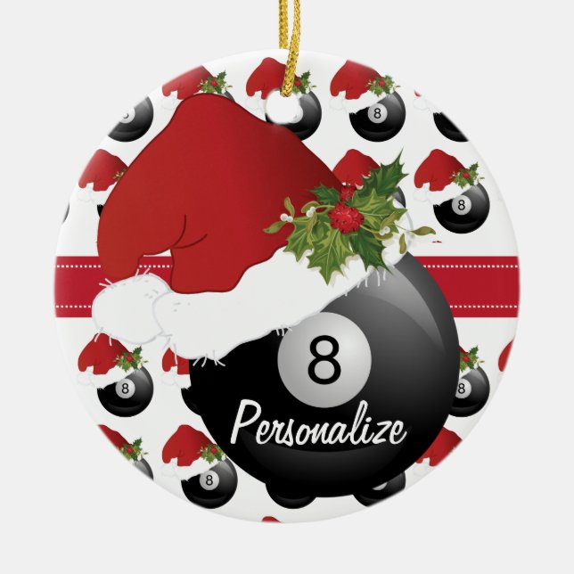Ornamento De Cerâmica Christmas Sport Billiards Pool Santa Hat (Frente)