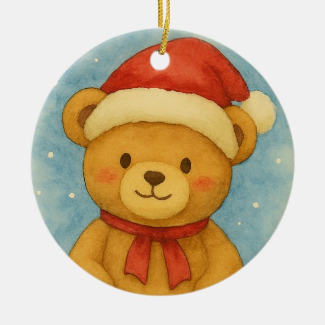 Ornamento De Cerâmica Christmas Teddy Bear in Snowy Wonderland (Frente)