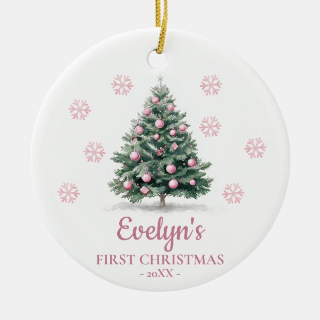 Ornamento De Cerâmica Christmas Tree Personalized Girl's First Christmas (Frente)
