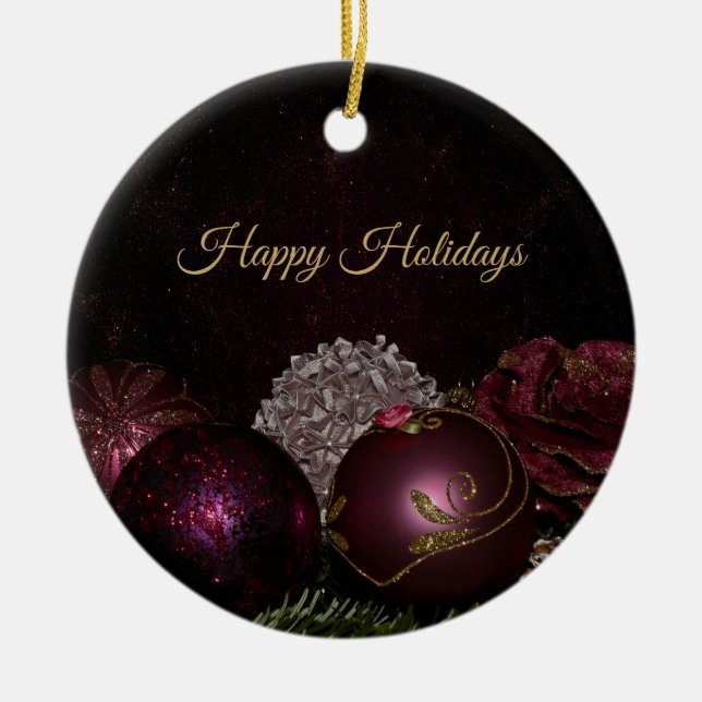 Ornamento De Cerâmica Christmas Tree Pink Green Leaves Black Elegant (Frente)