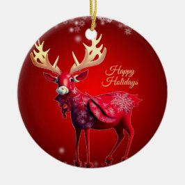 Ornamento De Cerâmica Christmas Tree Red Reindeer Winter Holidays