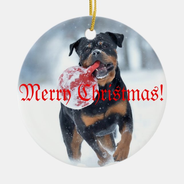 Ornamento De Cerâmica Christmas tree Rottweiler (Frente)