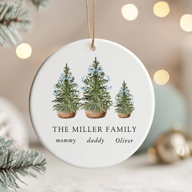 Ornamento De Cerâmica Christmas Trees Bow Blue (Criador carregado)