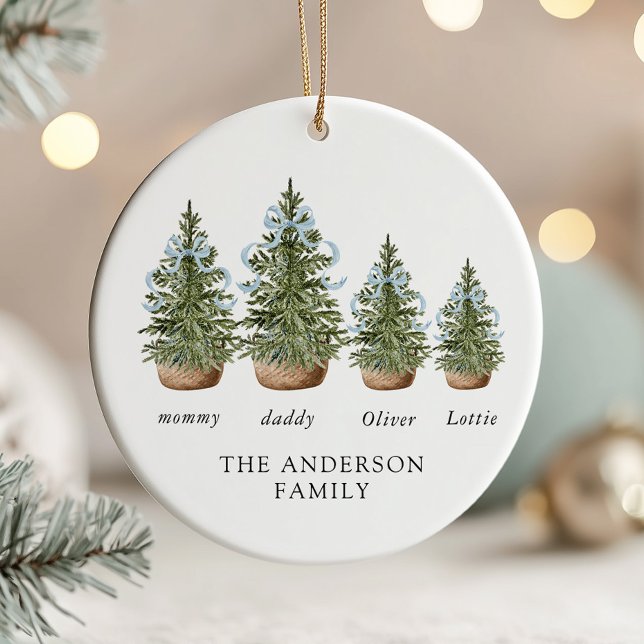 Ornamento De Cerâmica Christmas Trees Bow Blue (Criador carregado)