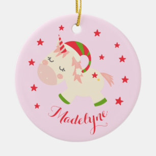 Ornamento De Cerâmica Christmas Unicorn Personalized Name