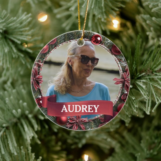 Ornamento De Cerâmica Christmas Wreath ANY Photo Tree (Árvore)