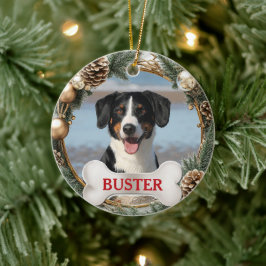 Ornamento De Cerâmica Christmas Wreath Dog Photo Tree Ornament