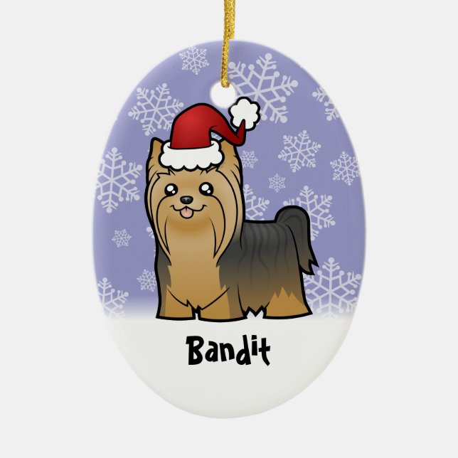 Ornamento De Cerâmica Christmas Yorkshire Terrier (adicione seu nome de  (Frente)