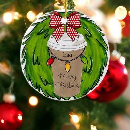 Ornamento De Cerâmica Christnas Coffee Wreath Personalizado