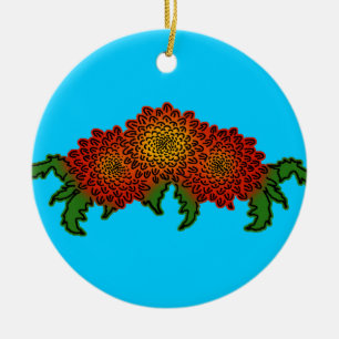 Ornamento De Cerâmica Chrysanthemums Motif