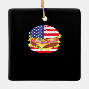 Ornamento De Cerâmica CHURRASCOS Hamburger USA Flag 4 De Julho De CHURR
