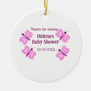 Ornamento De Cerâmica Chuva de borboletas rosa Baby shower aquarela adic