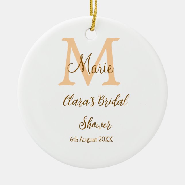 Ornamento De Cerâmica Chuveiro de noiva monograma laranja adicionar nome (Frente)