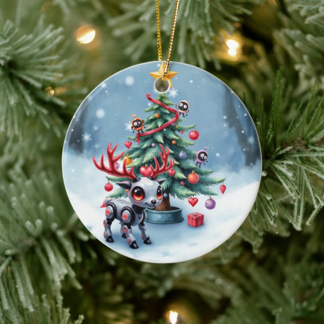 Ornamento De Cerâmica Ciberpunk Reindeer bonito com Árvore de Natal (Árvore)