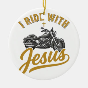 Ornamento De Cerâmica Ciclista Cristão Eu Ando Com Jesus Moto Antiga