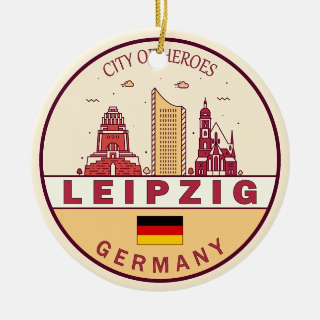 Ornamento De Cerâmica Cidade de Leipzig, Alemanha, Skyline Emblem (Frente)
