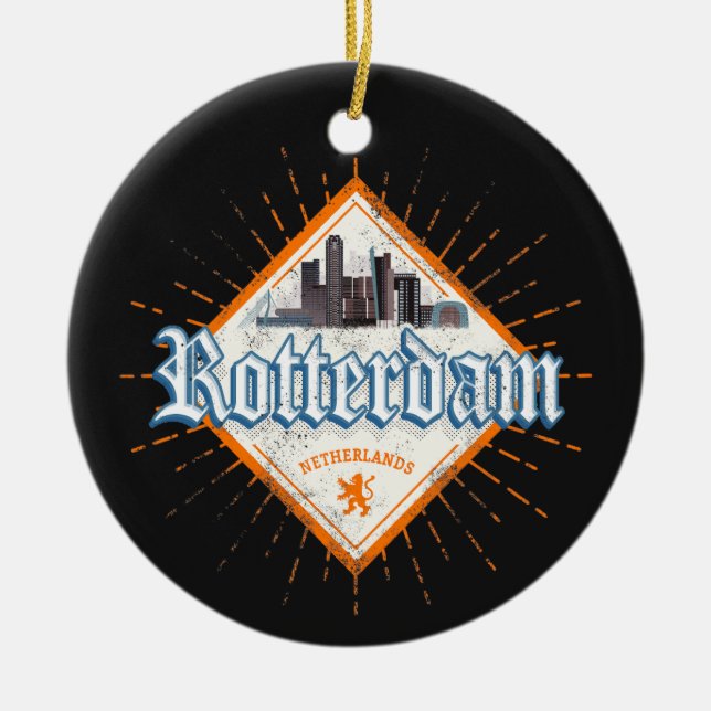 Ornamento De Cerâmica Cidade de Roterdão, Países Baixos Skyline - Holand (Frente)