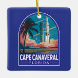 Ornamento De Cerâmica Cidade do Cabo Canaveral da Flórida Viagem Art<br><div class="desc">Cabo Canaveral retro vetor viagem design. Cabo Canaveral é uma cidade na costa atlântica da Flórida. O Centro Espacial Kennedy,  ao norte da cidade,  apresenta uma simulação de lançamento do ônibus da NASA e memorabilidades do astronauta.</div>