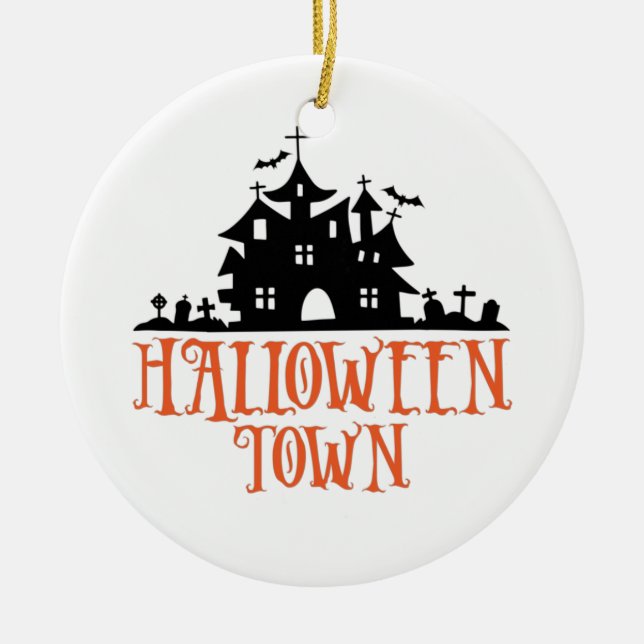 Ornamento De Cerâmica Cidade do Halloween - Casa Assombrada, Igreja Spoo (Frente)