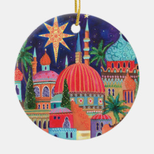 Ornamento De Cerâmica Cidade Oriental Natal Férias