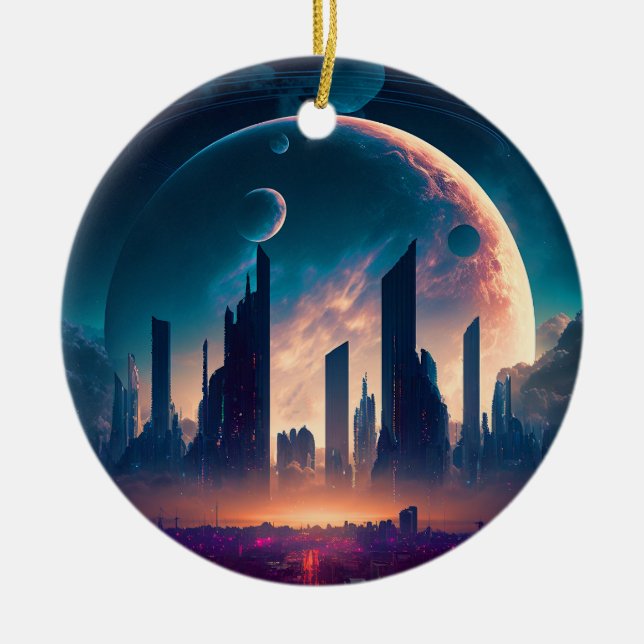 Ornamento De Cerâmica Ciência Ficha Espacial Cyberpunk (Frente)