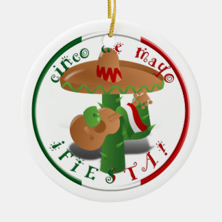 Ornamento De Cerâmica Cinco de Mayo Fiesta! Cactus com Sombrero