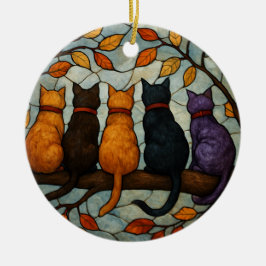 Ornamento De Cerâmica Cinco Gatos em um Galho de Árvore Estilo Vidro Col