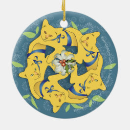 Ornamento De Cerâmica Cinco Gatos Ouros...