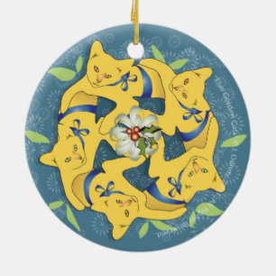 Ornamento De Cerâmica Cinco Gatos Ouros...