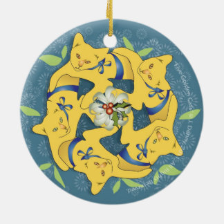 Ornamento De Cerâmica Cinco Gatos Ouros...