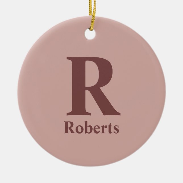 Ornamento De Cerâmica Cinnamon Rosa inicial/nome/família (Frente)