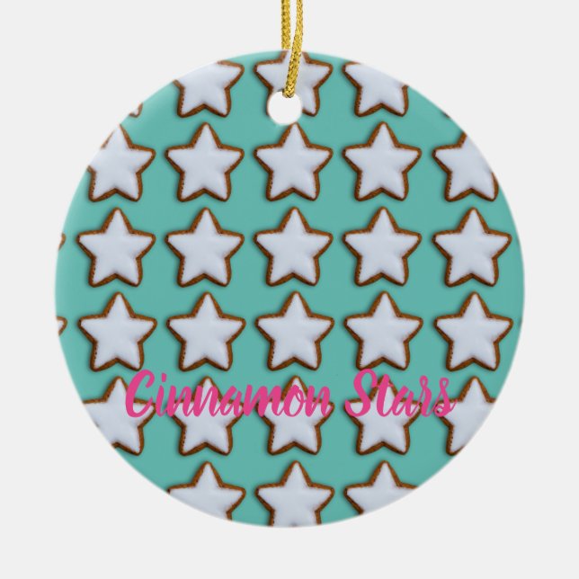 Ornamento De Cerâmica Cinnamon Star Cookies Padrão Natal e Natal (Frente)