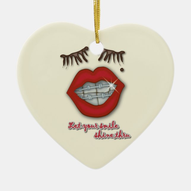 Ornamento De Cerâmica Cintas brilhantes, lábios vermelhos, toupeira, e (Frente)