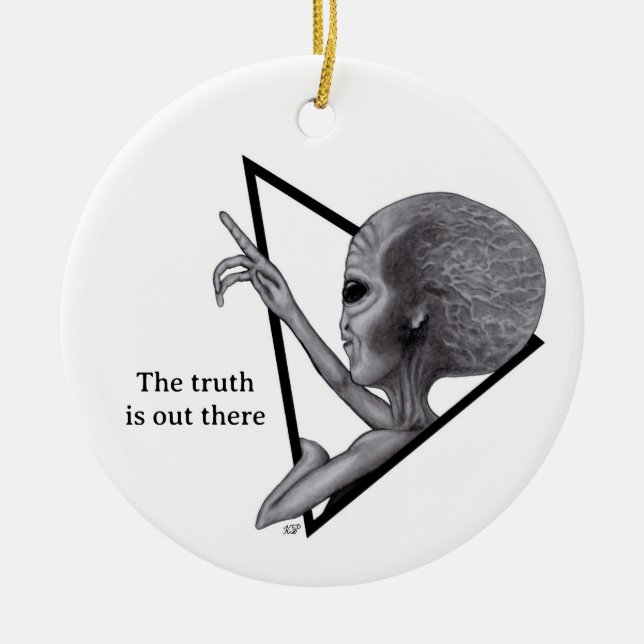 Ornamento De Cerâmica Cinza, a verdade está lá fora (Frente)