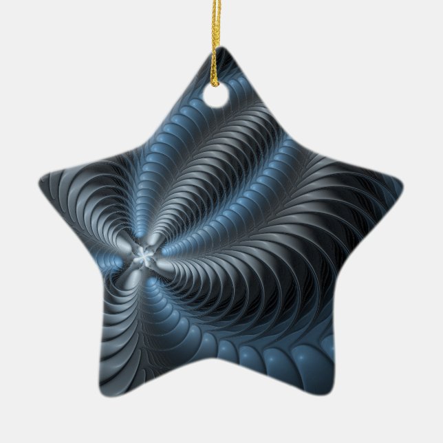 Ornamento De Cerâmica Cinza Azul Plástico Arte Fractal 3D Abstrato (Frente)