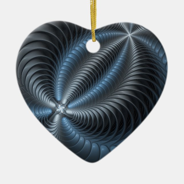 Ornamento De Cerâmica Cinza Azul Plástico Arte Fractal 3D Abstrato (Frente)