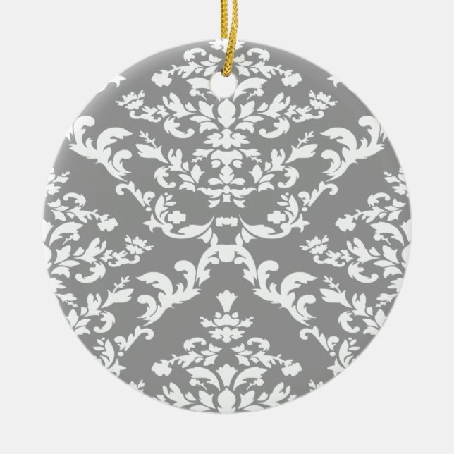 Ornamento De Cerâmica Cinza Bold Damask em Emporiomoffa (Frente)