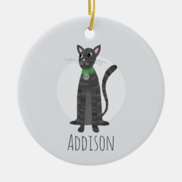 Ornamento De Cerâmica Cinza Bonita por Cat Paw Imprime Feriado Feliz