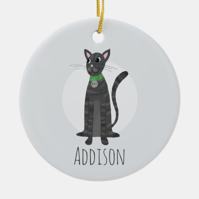 Ornamento De Cerâmica Cinza Bonita por Cat Paw Imprime Feriado Feliz (Frente)
