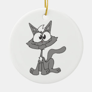 Ornamento De Cerâmica Cinza Cat