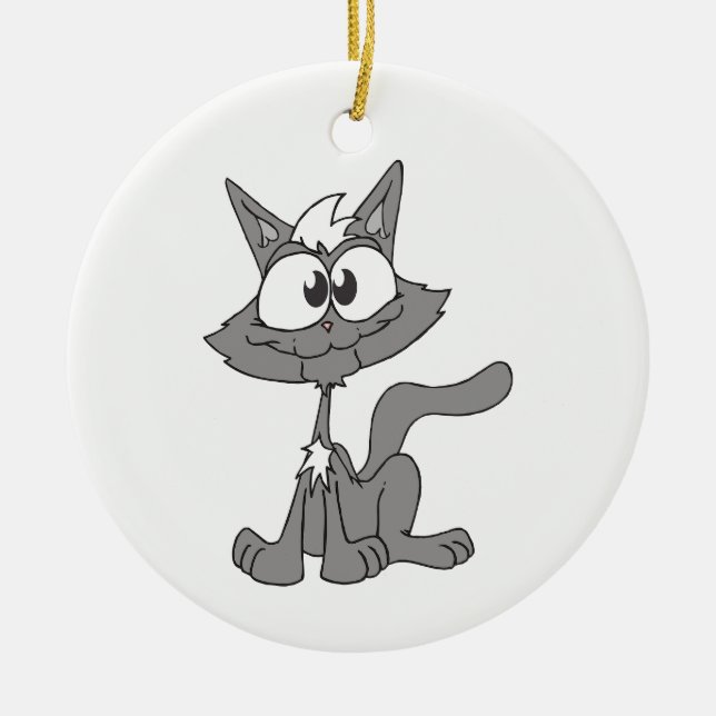 Ornamento De Cerâmica Cinza Cat (Frente)