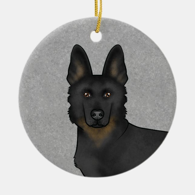 Ornamento De Cerâmica Cinza de Cartoon German shepherd Bi-Black (Frente)
