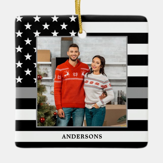 Ornamento De Cerâmica Cinza de Fotografias Personalizadas do Oficial de  (Frente)