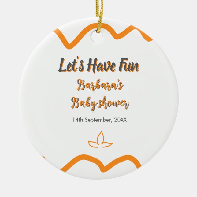 Ornamento De Cerâmica Cinza-de-laranja retro-espanhol chá de fraldas boh (Frente)