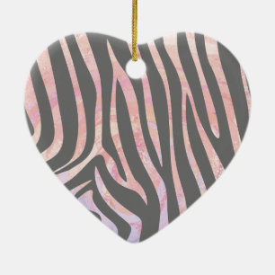 Ornamento De Cerâmica Cinza de Zebra Light e Impressão cor-de-rosa