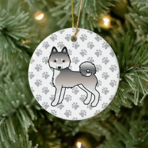 Ornamento De Cerâmica Cinza E Cão De Cartoon Branco Klee Kai Cute