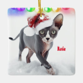 Ornamento De Cerâmica Cinza e Sphynx Branco Natal