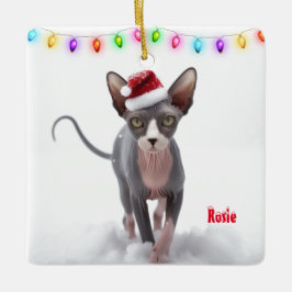 Ornamento De Cerâmica Cinza e Sphynx Branco Natal