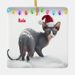 Ornamento De Cerâmica Cinza e Sphynx Branco Natal